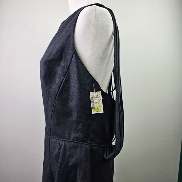 Vintage 90's Geary Roark Kamisato Linen LBD with Open Corded Back, Sz 14, NWT - Picture 5 of 12